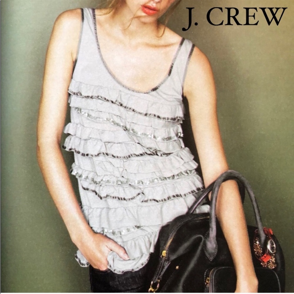 J. Crew Sequin Tiered Ruffle Tissue Tank, Size Small